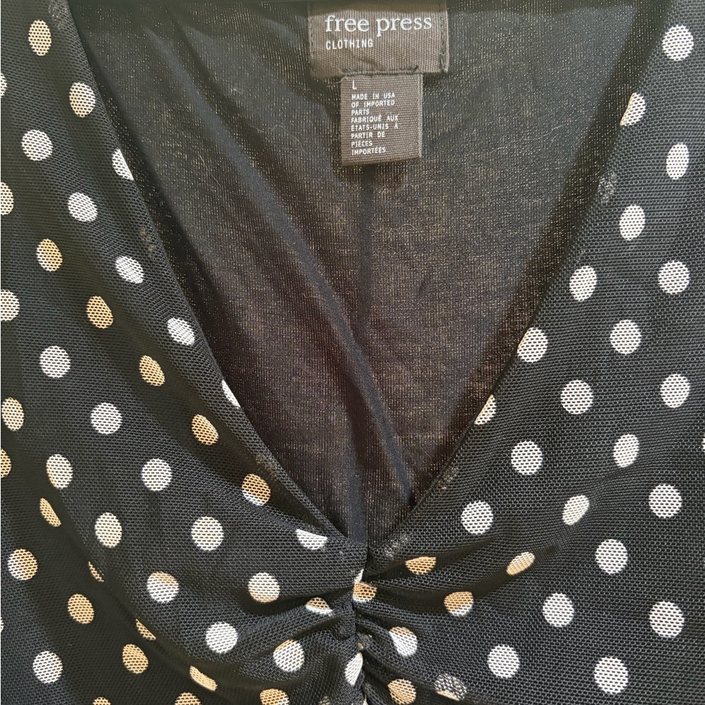 free press Black Polka Dot Ruched Short Sleeve Crop Top - Picture 2 of 5